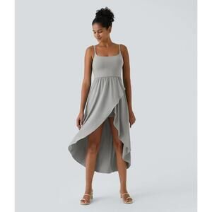 NWT Halara Breezeful High Low 2-Piece Pocket Flowy Casual Dress Ghost Gray S